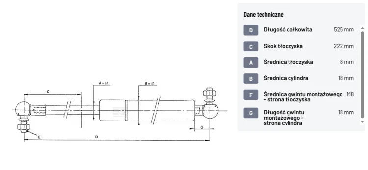 Siłownik Sprężyna gazowa 525mm skok 222 300N CA083836 Stabilus.png