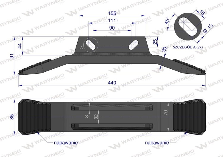 Dziób dłuto pługa dłutowego napawany 450x70 MASCHIO GASPARDO ATTILA 17820681 stal borowa Waryński 17820681