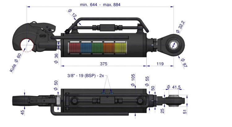 Łącznik Centralny Hydrauliczny KAT 3 32mm 644-884mm Waryński 1.png