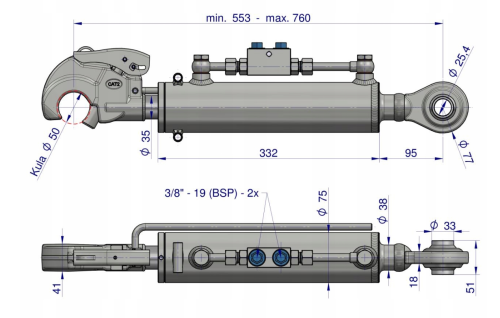 Łącznik Centralny Hydrauliczny KAT2 25mm Ursus C-385 Zetor 553-730mm Waryński 1.png