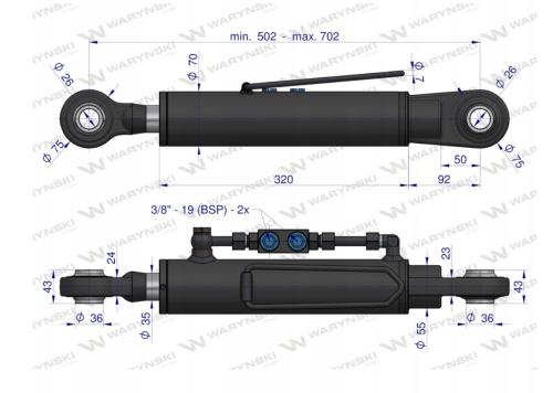 Łącznik Centralny Hydrauliczny KAT2 26mm Ursus C-330 C-360 3P 502-702mm Waryński 2.png