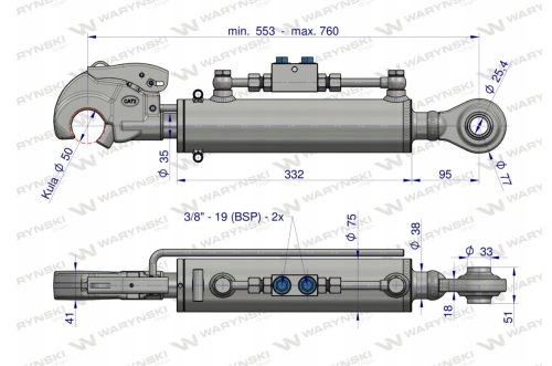 Łącznik Centralny Hydrauliczny KAT2 25mm Ursus C-385 Zetor  553-760mm Waryński  (1) 3.png