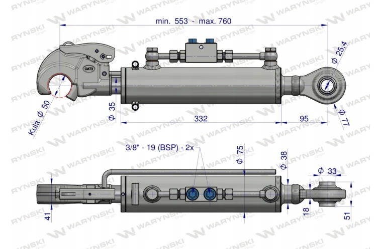 Łącznik Centralny Hydrauliczny KAT2 25mm Ursus C-385 Zetor  553-760mm Waryński  (1) 3.png