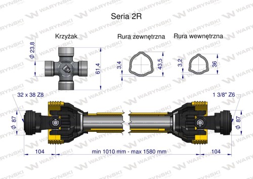Wał WOM przegubowo-teleskopowy 1010-1580mm 270Nm 32X38 Z8 rosyjski 40270 CE 2020 seria 2R WARYŃSKI 1.jpg