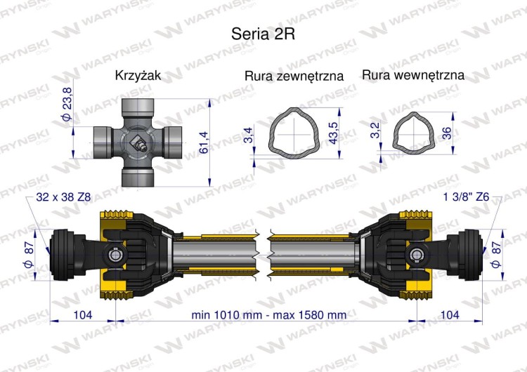 Wał WOM przegubowo-teleskopowy 1010-1580mm 270Nm 32X38 Z8 rosyjski 40270 CE 2020 seria 2R WARYŃSKI 1.jpg