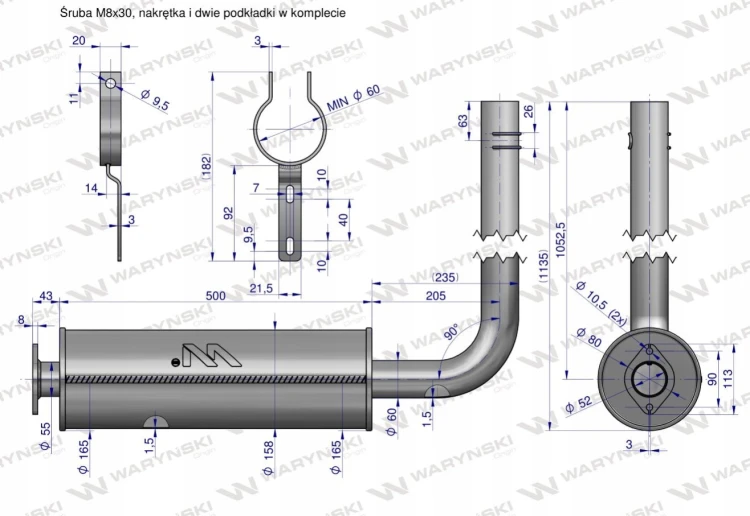 Tłumik Bizon kompletny Z-058 INOX WARYŃSKI 5058390030 1.png