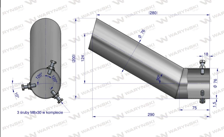 Rura do tłumika 5040390070.1P5040390120 wygięta końcówka Bizon INOX WARYŃSKI 1.png