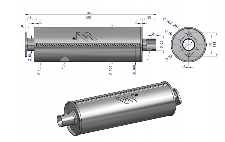 Tłumik Bizon puszka nie kompletny 5040390070 INOX WARYŃSKI 2.png