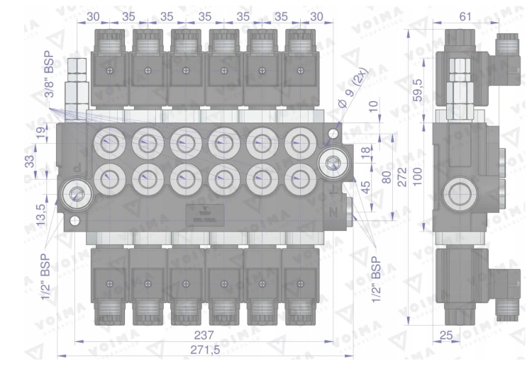 Rozdzielacz hydrauliczny 6-sekcyjny sterowany elektrycznie 12V 40L VOIMA  2.png