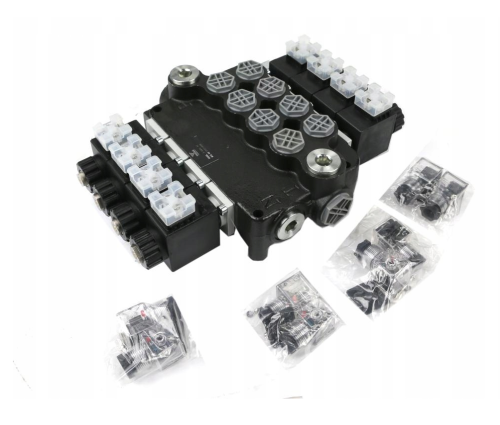 Rozdzielacz hydrauliczny 4-sekcyjny sterowany elektrycznie 12V 80L VOIMA 2.png